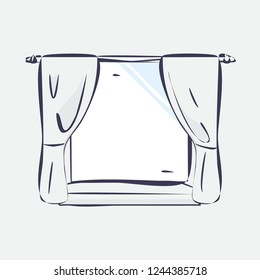 Doodle style window with curtains