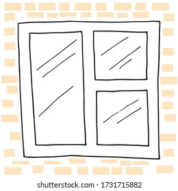 Doodle Style Window. Vector Drawn In Black Lines On A White Basckground.