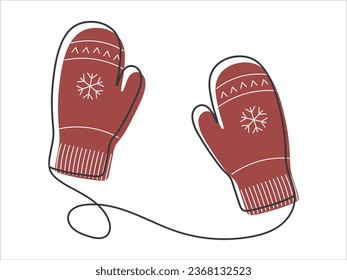Doodle style winter Mittens. Color vector hand drawn illustration of winter clothes