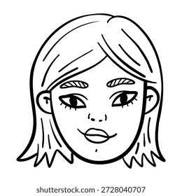 doodle style woman's face is drawn in black and white. drawing is of young woman with short hair and smile