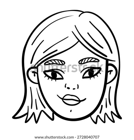 doodle style woman's face is drawn in black and white. drawing is of young woman with short hair and smile