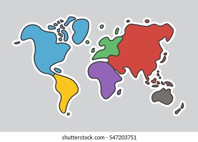 Doodle style world map . Look like children craft painting .