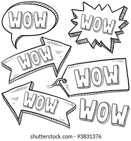 Doodle Style Wow Tags, Arrows, And Labels Sketch In Vector Format