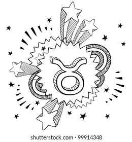 Doodle style zodiac astrology symbol on 1960s or 1970s pop explosion background - Taurus