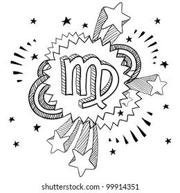 Doodle style zodiac astrology symbol on 1960s or 1970s pop explosion background - Virgo