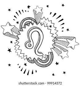 Doodle style zodiac astrology symbol on 1960s or 1970s pop explosion background - Leo