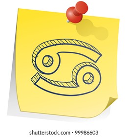 Doodle style zodiac astrology symbol on sticky note background - Cancer