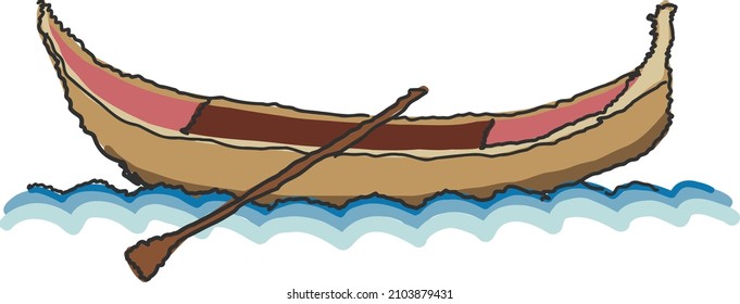 Doodle styled Boat and row on waters of Venice, famous landmark of Italy, vintage and classic color, doodled design, vector illustration. Cultural element of Italy