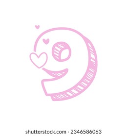 Doodle Styled Number with a Heart