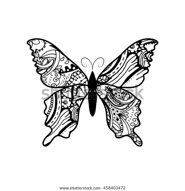 Doodle Stylized Black Butterfly Hand Drawn Stock Vektorgrafik Lizenzfrei 458403472