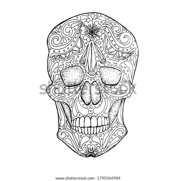 Doodle Stylized Black White Sugar Skull Stock Vector (Royalty Free ...