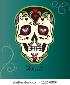 Doodle stylized colorful skull.