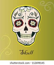 Doodle stylized colorful skull.