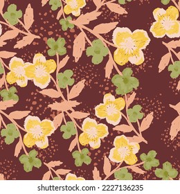 Doodle stylized flowers seamless pattern. Decorative naive botanical texture. Creative flower background. Design for fabric, textile print, wrapping, cover. Simple vector illustration