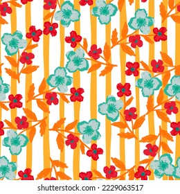 Doodle stylized flowers seamless pattern. Decorative naive botanical texture. Creative flower background. Design for fabric, textile print, wrapping, cover. Simple vector illustration