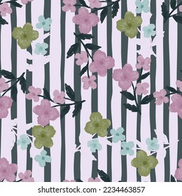 Doodle stylized flowers seamless pattern. Decorative naive botanical texture. Creative flower background. Design for fabric, textile print, wrapping, cover. Simple vector illustration