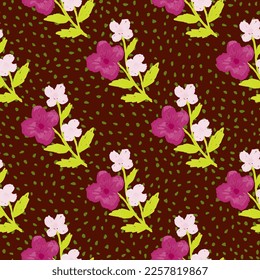 Flores estilizadas con doodle en un patrón sin fisuras. Textura botánica naive decorativa. Fondo de flores creativas. Diseño para tela, impresión textil, envoltura, cubierta. Ilustración vectorial simple
