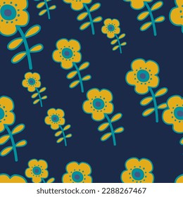 Doodle stylized flowers seamless pattern. Decorative naive botanical wallpaper. Cute flower background. Design for fabric, textile print, wrapping, cover. Vector illustration