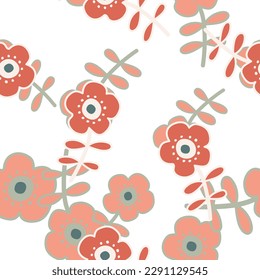 Doodle stylized flowers seamless pattern. Decorative naive botanical wallpaper. Cute flower background. Design for fabric, textile print, wrapping, cover. Vector illustration