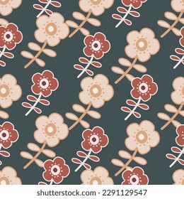Doodle stylized flowers seamless pattern. Decorative naive botanical wallpaper. Cute flower background. Design for fabric, textile print, wrapping, cover. Vector illustration