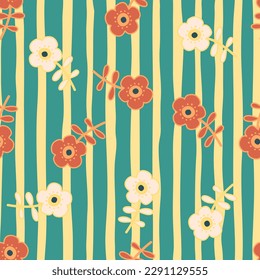 Doodle stylized flowers seamless pattern. Decorative naive botanical wallpaper. Cute flower background. Design for fabric, textile print, wrapping, cover. Vector illustration