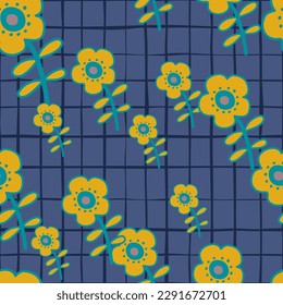 Doodle stylized flowers seamless pattern. Decorative naive botanical wallpaper. Cute flower background. Design for fabric, textile print, wrapping, cover. Vector illustration