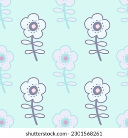 Flores estilizadas con doodle en un patrón sin fisuras. Papel de pared naïf decorativo. Fondo floral. Diseño para tela, impresión textil, envoltura, cubierta. Ilustración del vector