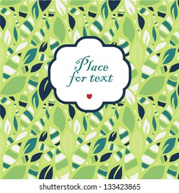 Doodle stylized leaves background with a frame.