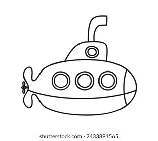 Doodle submarine symbol, simple style flat silhouette icon. Vector illustration isolated on white background