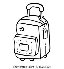 Doodle Suitcase for travelling around the world. Coloring page or book. Vector illustration. Square composition. Vector design