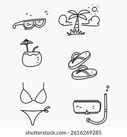 doodle summer beach icon collection related