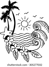 Doodle summer beach on white background