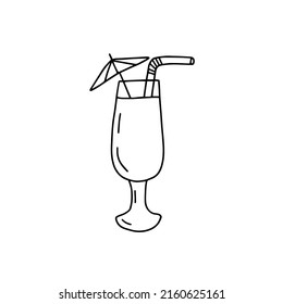Doodle summer cocktail illustration. Hand drawn vector cocktail sticker