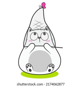 Doodle summer cute cat. Vector illustartion.