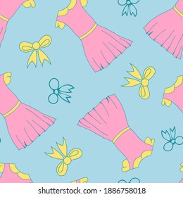 Doodle summer dress seamless pattern. hand drawn background. Vector illustration