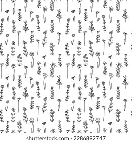 Doodle summer flowers seamless pattern. Vector mille fleur pattern on white background.