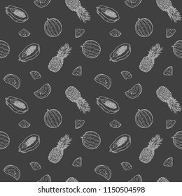 doodle summer fuits, pattern seamless vector