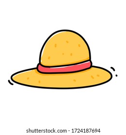Doodle Summer Hut. handgezeichnet von einem Sommerhut einzeln auf weißem Hintergrund. Vektorgrafik-Aufkleber, Symbol, Design-Element