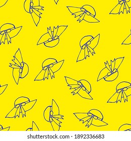 Doodle Summer hat seamless pattern. hand drawn background. Vector illustration