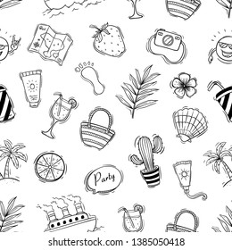 Doodle summer icons or illustration in seamless pattern