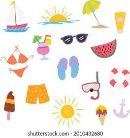 Doodle summer icons vector illustration