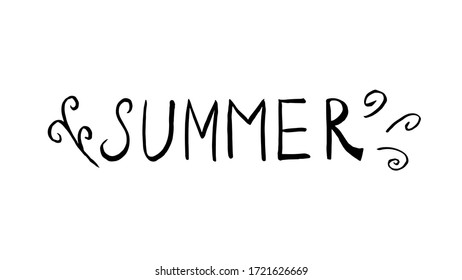 Doodle summer lettering. hand drawn of a summer lettering isolated on a white background. Vector illustration sticker, icon, design element