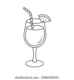 Doodle summer orange juice cocktail drink coloring pages. Trace and color orange juice cocktail. Summer worksheets activity printable. Cartoon summer orange juice fresh, citrus drink clip art vector.