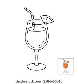 Doodle summer orange juice cocktail drink coloring pages. Trace and color orange juice cocktail. Summer worksheets activity printable. Cartoon summer orange juice fresh, citrus drink clip art vector.