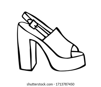 Doodle summer sandals hand drawn in line art style