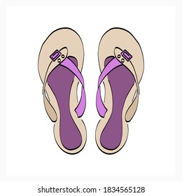 Doodle summer shoe icon isolated on white. Sketch art. Outline vector stock illustration. EPS 10