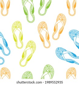 Doodle summer shoe seamless pattern isolated on white. Vector stock illustration. EPS 10