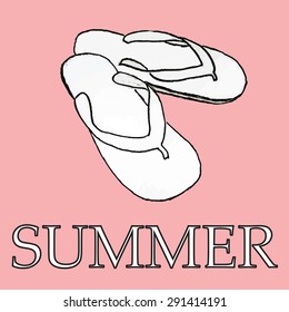 Doodle of summer slippers.  Summer symbols for design and backgrounds. Happy vintage image of summertime. Illustrations of topics of vacation and travel.