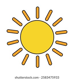 Doodle summer sun coloring pages for kids. Trace and color sun. Summer sun isolated on white background. Summer worksheets for kids activity printable. Cartoon sun clip art vector.