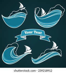 doodle summer time, vector hand drawn marine symbols on dark background